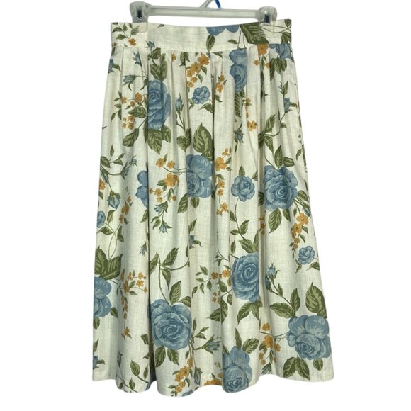 Robyn Womens VTG Flax Blend Pleated Midi Skirt Sz 16 Cottagecore Floral Prairie - Picture 1 of 7
